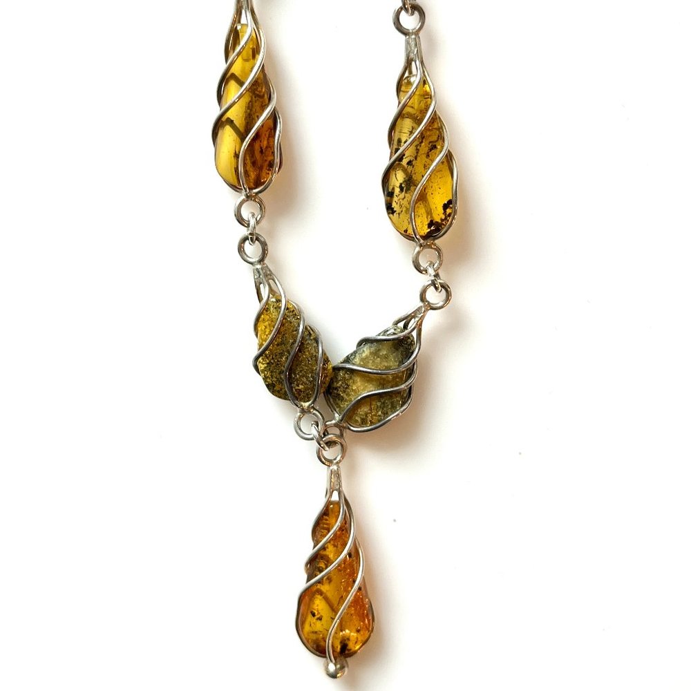 Natural Baltic Multicolor Amber Necklace in 925 Sterling Silver New